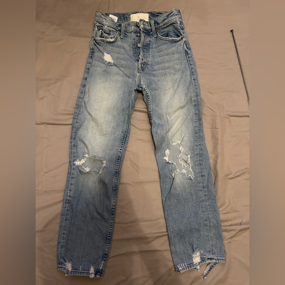 MOTHER The Superior high rise tomcat destructed straight jeans blue Size 25